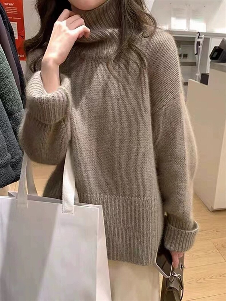 高领毛衣女洋气羊毛衫秋冬季宽松纯色简约堆堆领打底衫,女装羊毛衫,恩泰羊绒