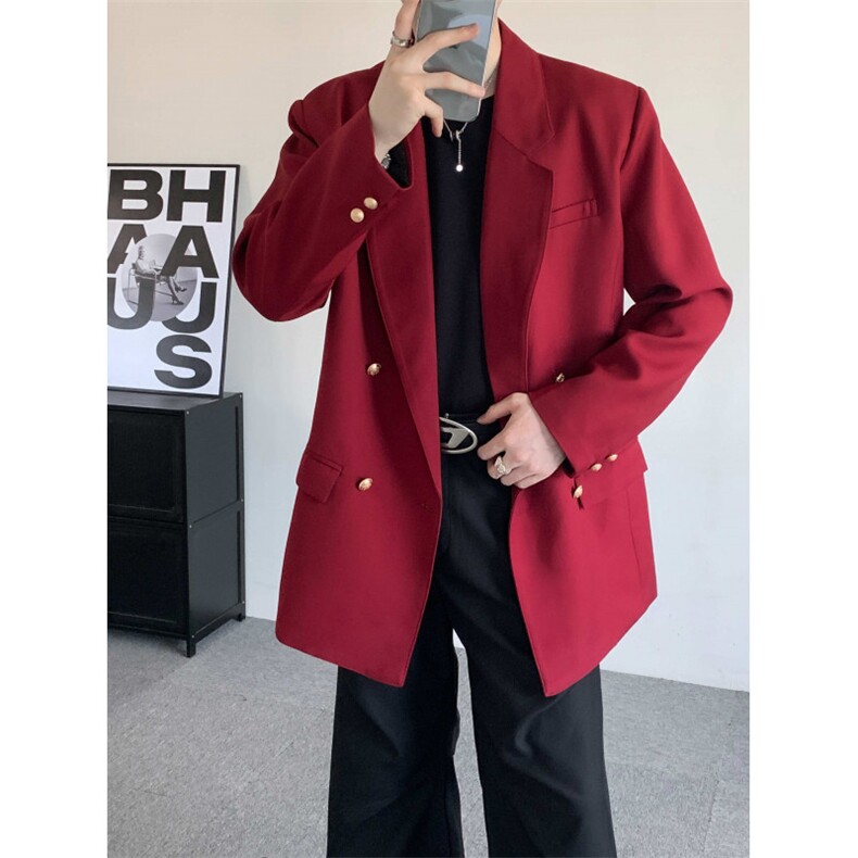秋装2025新中式DK红色大码双排扣西服禁欲系西服外套情侣装衣服,男装西服,星座909