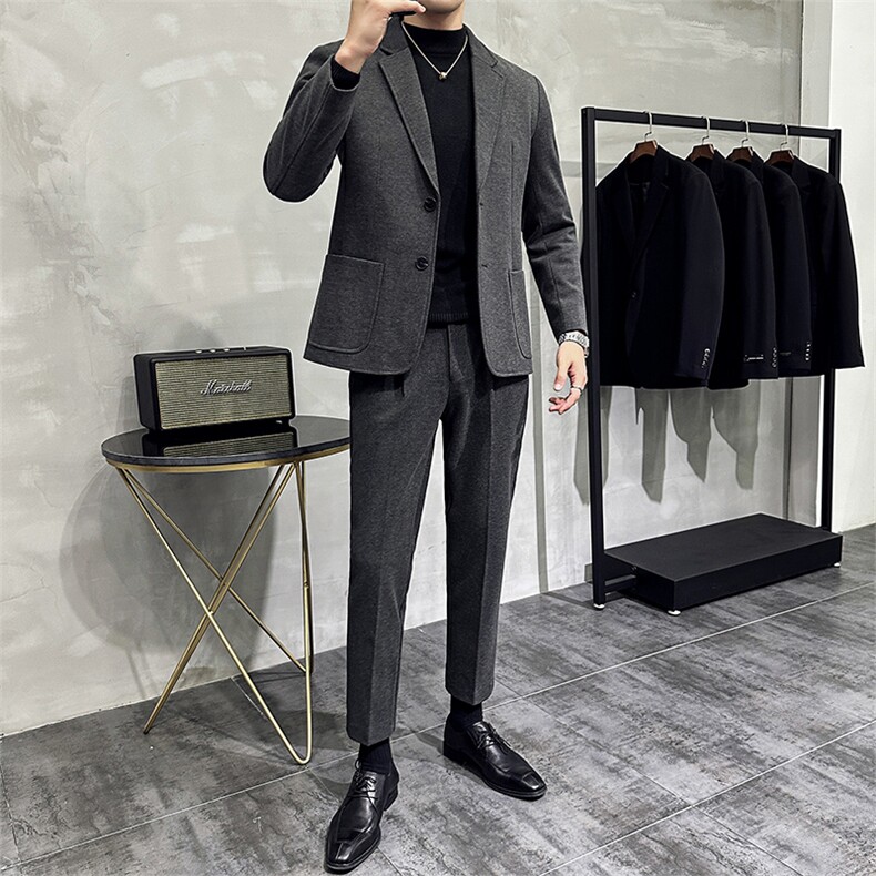 秋冬款男士轻熟微阔简约时尚休闲毛呢西服两件套A415-668-P200,男装西服,电商A355（原A415）