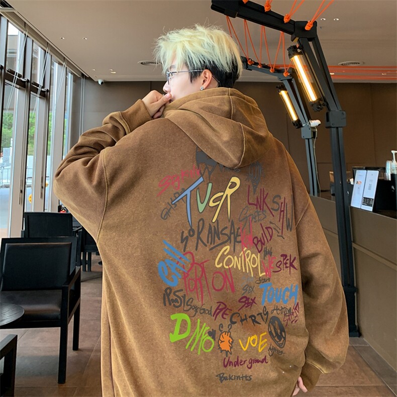 美式潮牌重磅水洗做旧连帽卫衣力推大码男XZ517A-2-Y7742-P68,男装卫衣,星座517A-2