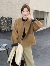 咖色小香风两面穿双面呢羊毛外套女秋冬2025新款设计超火气质大衣，女装毛呢外套，2C087