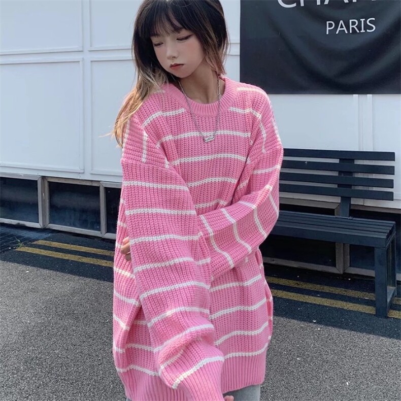 条纹毛衣女秋冬新款日系慵懒风复古设计感小众韩系针织上衣,男装针织衫/毛衣,星座1210-1