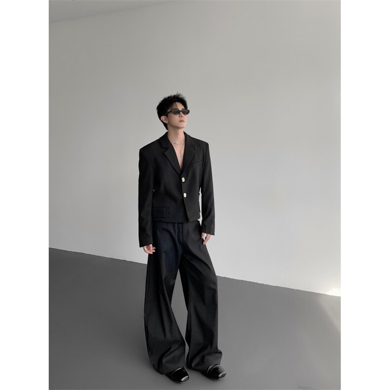 现货25秋冬小众垫肩短款金属扣西装外套xz157-p128,男装西服套装,电商B288