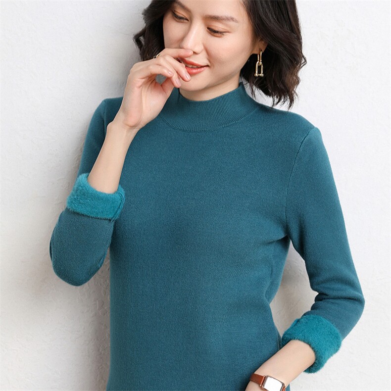 半高领毛衣女加绒加厚秋冬2024新款洋气内搭长袖修身显瘦,针织衫/毛衣,皓宇羊绒