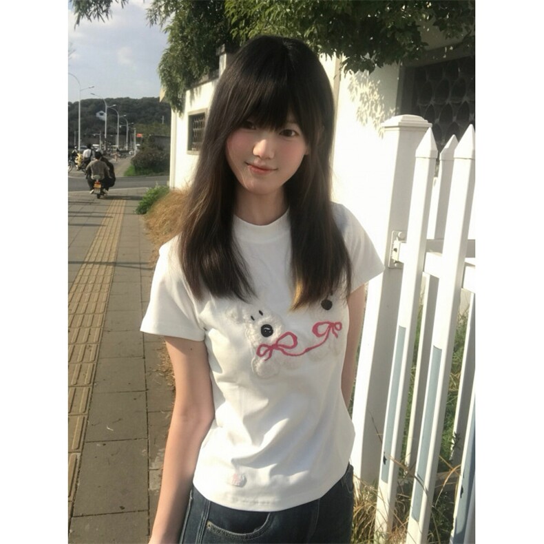 H0533-p35毛巾绣+贴标大短袖t恤女夏季半袖宽松别致上衣，女装T恤，星座617A-2