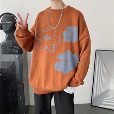 1港风新款宽松休闲中性情侣潮流印花毛衣男外套7924P55加绒P70，男装针织衫/毛衣，星座226-2