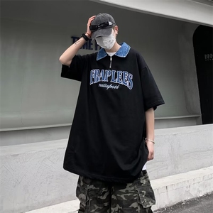 POLO衫夏季潮刺绣流行2023五分袖ins男百搭时尚潮流新款WB075-P34,黑色衬衫搭配什么裤子男冬天图片