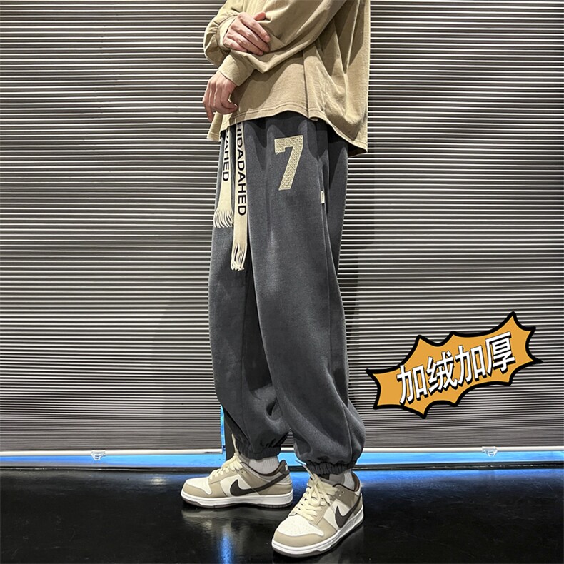 冬季重磅欧棉绒加绒加厚休闲裤男运动贴标束脚裤子K8077*P40控68,男装休闲裤,星座227-2