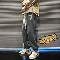 冬季重磅欧棉绒加绒加厚休闲裤男运动贴标束脚裤子K8077*P40控68，男装休闲裤，星座227-2