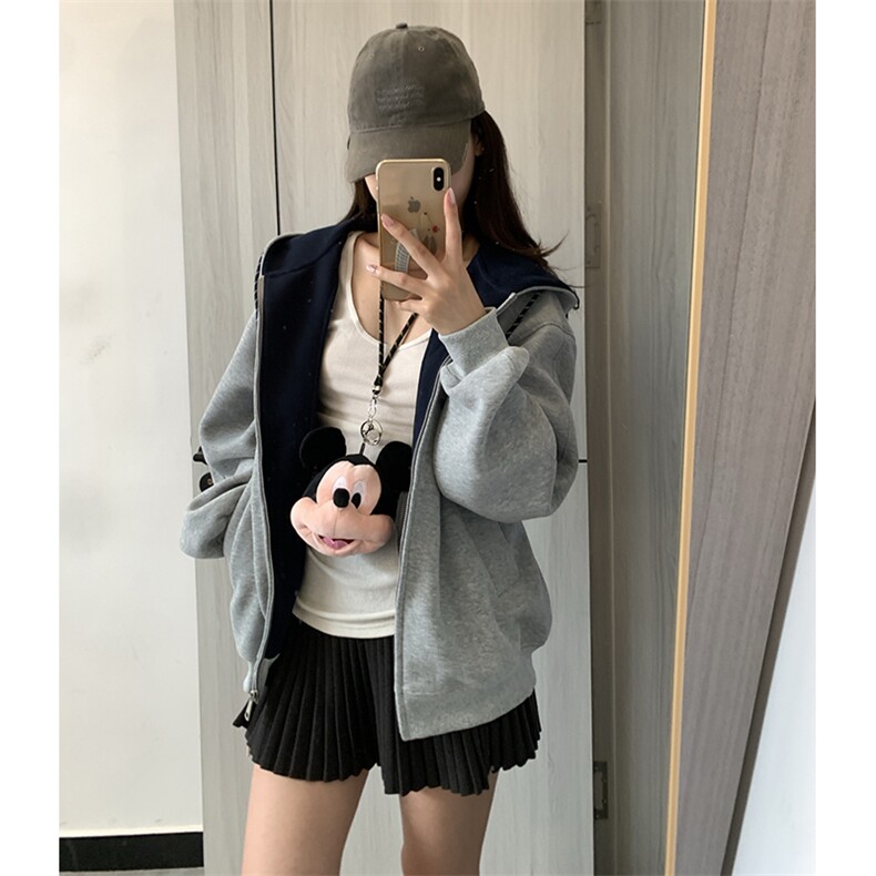 抖音得物二开美式高街重磅结构双层撞色连帽卫衣开衫外套W116,男装卫衣,电商A486