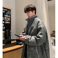港风PU皮复古做旧双侧金属拉链设计夹克式棉衣男MY77092P130控198，男装夹克，星座227-7