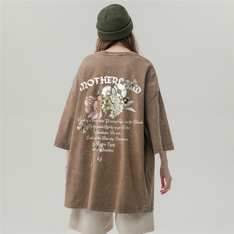 中性风新款夏季美式复古做旧水洗百搭100棉短袖T恤T61018P45控58,男装T恤,电商A268