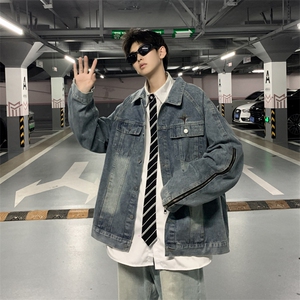 美式休闲拉链设计感牛仔外套男港风潮牌上衣韩版夹克JK0226-P73图片