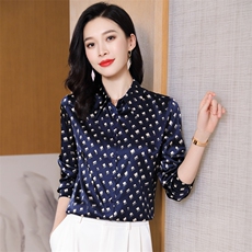 高级感真丝衬衫女印花真丝长袖2026年春秋新款宽松翻领上衣衬衣，女装衬衫，阿舍尔精品