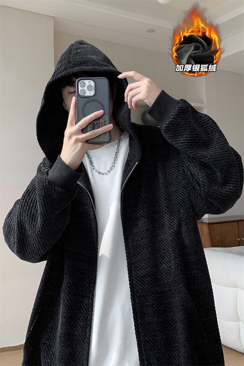 460g重磅银丝雪尼尔保暖银狐绒开衫卫衣外套W5034J加绒特P68控118,男装棉衣,电商A001-1