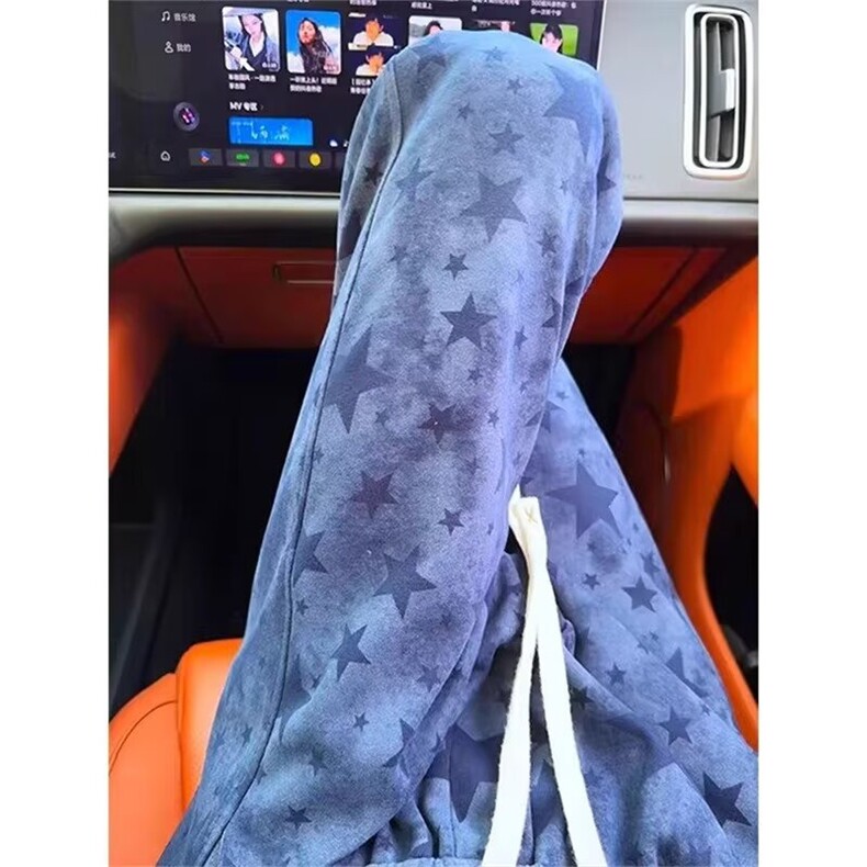 星星弯刀卫裤男女春季美式扎染阔腿裤子青少年百搭休闲裤 网图图片