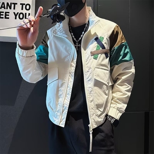 拼接工装外套男春秋季宽松休闲夹克男装修身帅气青年上衣 J8065图片