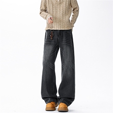 美式复古直筒阔腿牛仔裤男款春秋季高街水洗做旧裤子潮牌KZ080P60，男装牛仔裤，电商B312