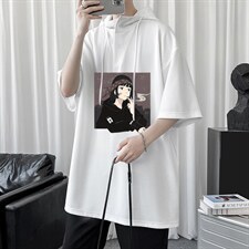 LD54122-P45连帽短袖t恤男大码胖子带帽五分袖中袖，男装T恤，电商A040