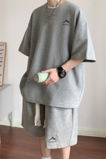 套装！华夫格套装男T恤短裤两件套大码港风TZ77-P50，男装休闲套装，电商B367