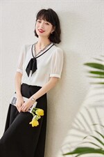 1088三色上衣雪纺衫，蝴蝶结。，女装蕾丝衫/雪纺衫，束索