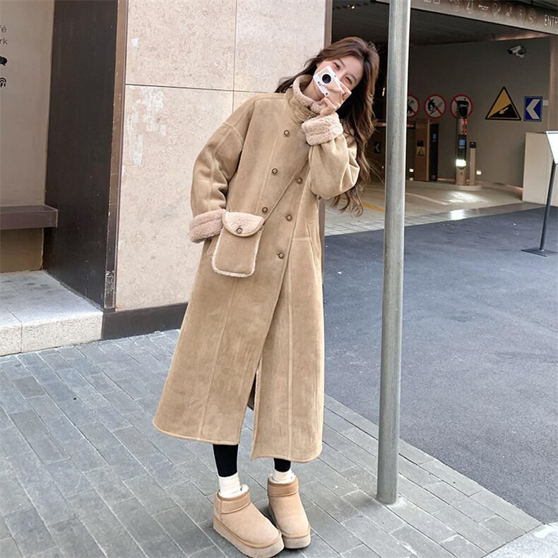 2025冬季新款长款皮毛一体加厚外套配小包203-8829-P235-K318，女装羊羔毛/颗粒绒，浪娴服饰