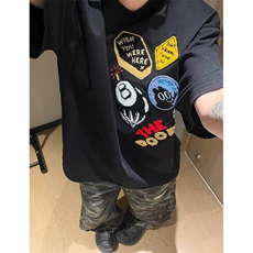 美式高街刺绣短袖T恤女2025夏季宽松情侣设计感半袖上衣ST560-P39，男装T恤，星座412-1