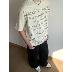 高品质纯棉短袖-宽松落肩款-白墨印花尺码:M-3XL，男装T恤，星座506A