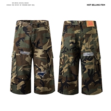 美式夏季割破直筒迷彩七分牛仔裤男女宽松休闲短裤DK3127-P53，男装牛仔裤，星座308B-1