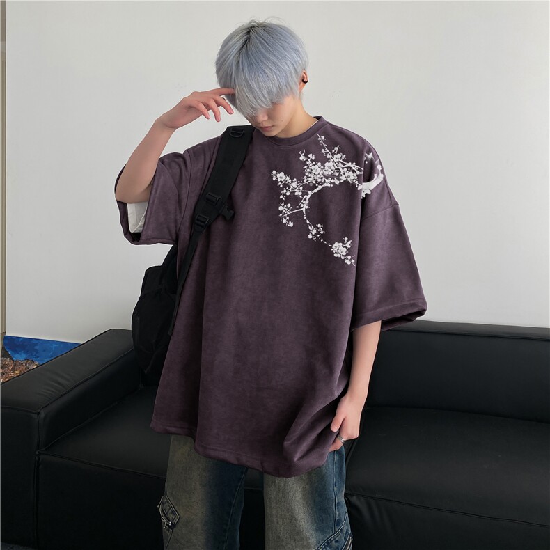 得物抖音直播高品质麂皮绒风印花宽松短袖djp295-特批23控39,男装T恤,星座605(原A050)