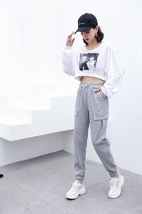 秋季新款秒发 时尚百搭韩版工装裤小脚休闲女裤图片