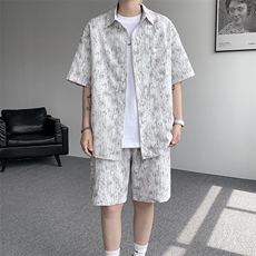 潮牌薄款垂感印花港风短袖衬衫短裤套装9035-P68，男装牛仔裤，电商B380（原B361）