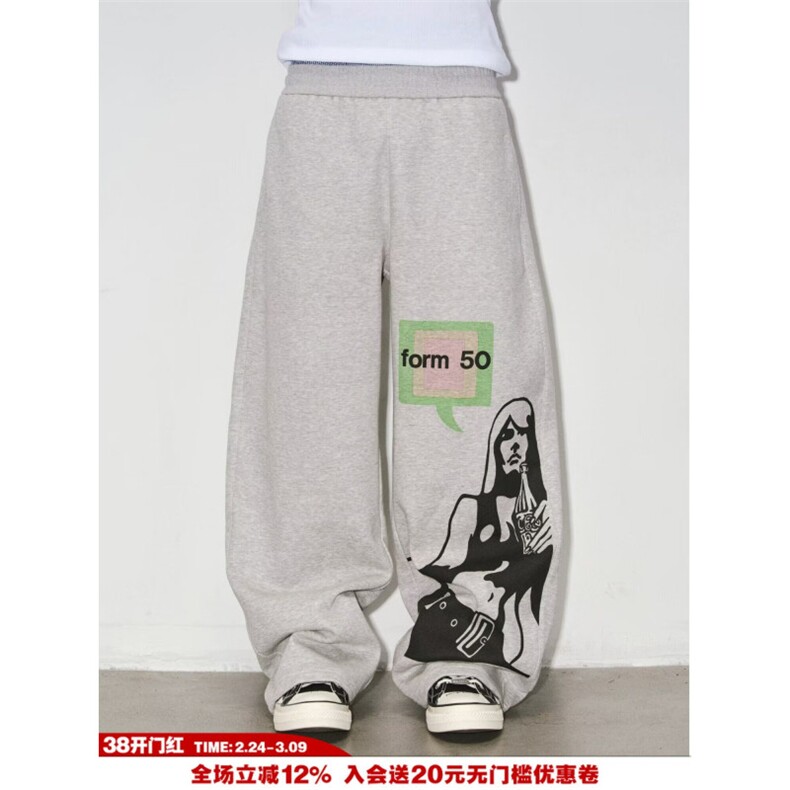 1506/QZ670/P53美式复古人像印花弯刀慵懒版型百搭长裤休闲卫裤，男装休闲裤，星座1506