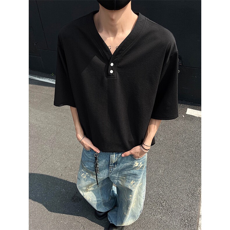 现货夏新男高品质大码宽松短袖T恤V领打底衫513DT3536P33,男装T恤,星座513