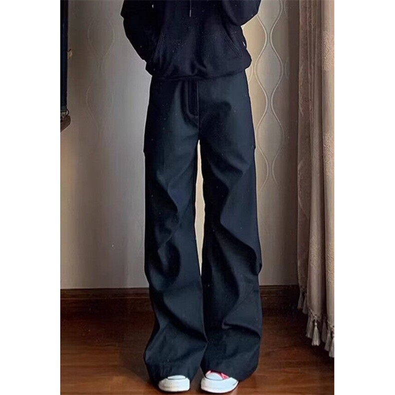 小众褶皱拖地微喇休闲裤高级感宽松直筒垂感黑色西裤男KY58,男装休闲裤,星座1116A（原606A-3）