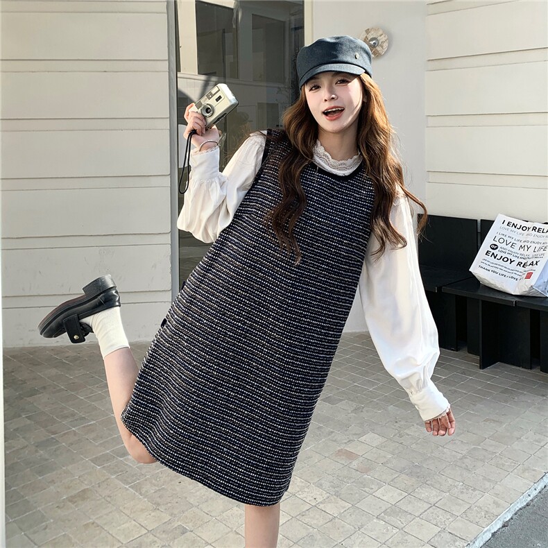 小香风背心裙+蕾丝拼接衬衫套装W638P225-K328,女装套装/套裙,2C209