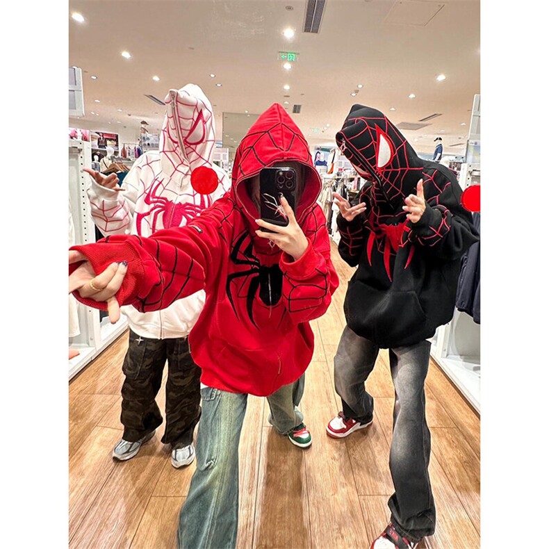美式蜘蛛刺绣拉链开衫卫衣连帽开衫外套 WY131 特P52图片