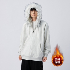 美式复古毛领拉链开衫连帽卫衣秋冬季情侣外套A436-B069-P98，男装卫衣，电商A436