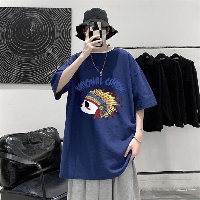 YT26196-P30亚短袖t恤男大码五分袖男宽松七分袖港风模特,男装T恤,电商A040
