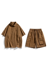 夏季套装男高品潮牌五分袖衬衫大码短裤两件套DSA157-1-C69-P85，男装衬衫，电商A157-1