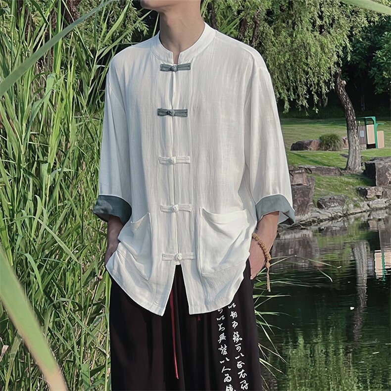现货 24夏季男士大码团体服禅服太极服晨练盘口七分袖MT2310-P65图片