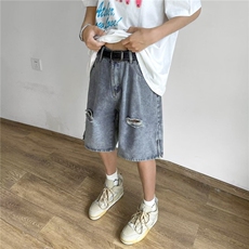 破洞牛仔短裤男夏季美式高街vibe五分裤潮流帅休闲裤子RK2762-P34，男装牛仔裤，星座412-3