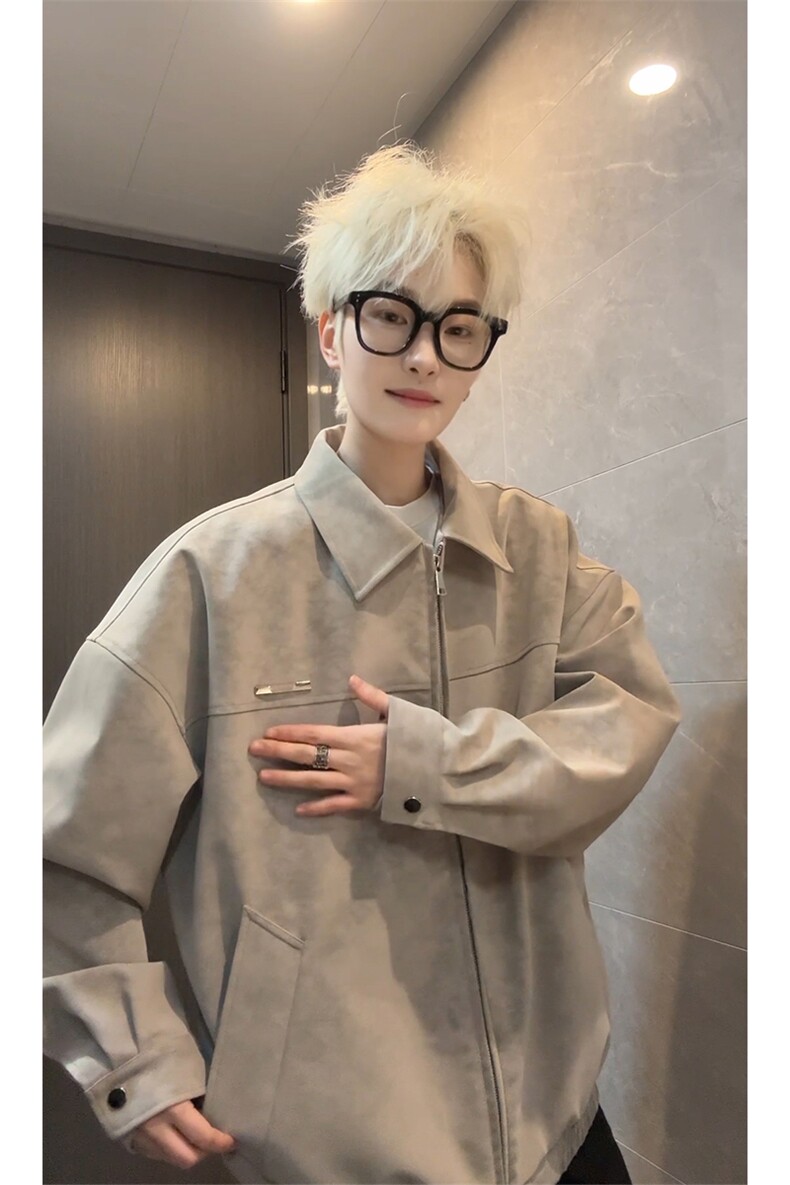 春季扎染皮衣机车翻领宽松复古松弛感外套男女C64139-TP65不,男装皮衣,电商A102