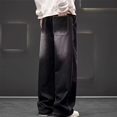 N54-P452025春秋重磅水洗工装裤男潮牌大口袋深灰腰带牛仔裤，男装牛仔裤，电商B323A