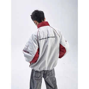 美式撞色复古立领机车夹克情侣春秋薄款新款宽松休闲JK118 P75图片