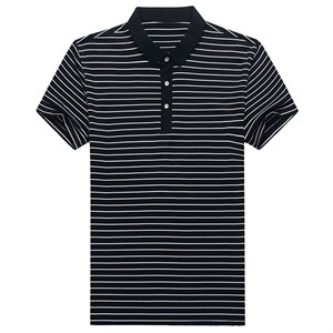 夏季新品休闲百搭宽松潮流翻领条纹上衣2023新款男士短袖运动服男图片