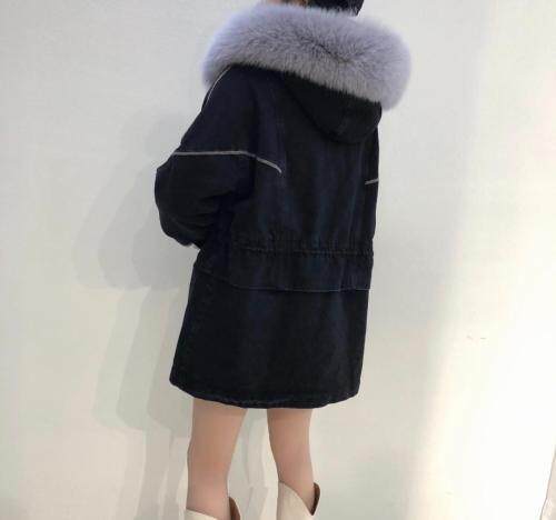 牛仔绣金线派克服，加大毛领，女装，衣生缘