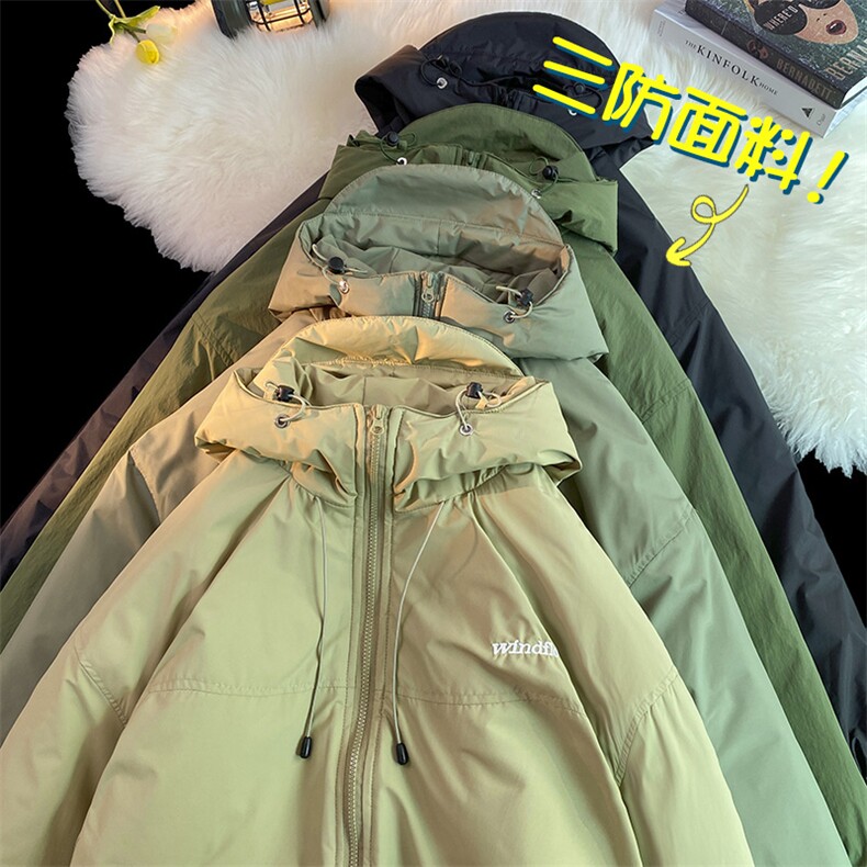 冬季加绒加厚连帽棉衣保暖百搭棉服外套宽松潮流冲锋衣男JK280P95,男装棉衣,电商A086