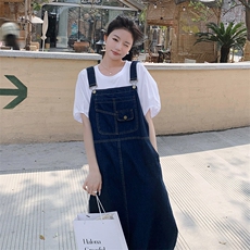 洋气减龄牛仔背带裙女2025夏季新款百搭直筒宽松薄款吊带连衣裙子，女装套装/套裙，慧尚2-185