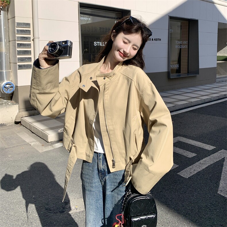 卡其色短款工装风衣夹克外套女春秋2026新款时尚小个子巨好看上衣,女装短外套,2C159